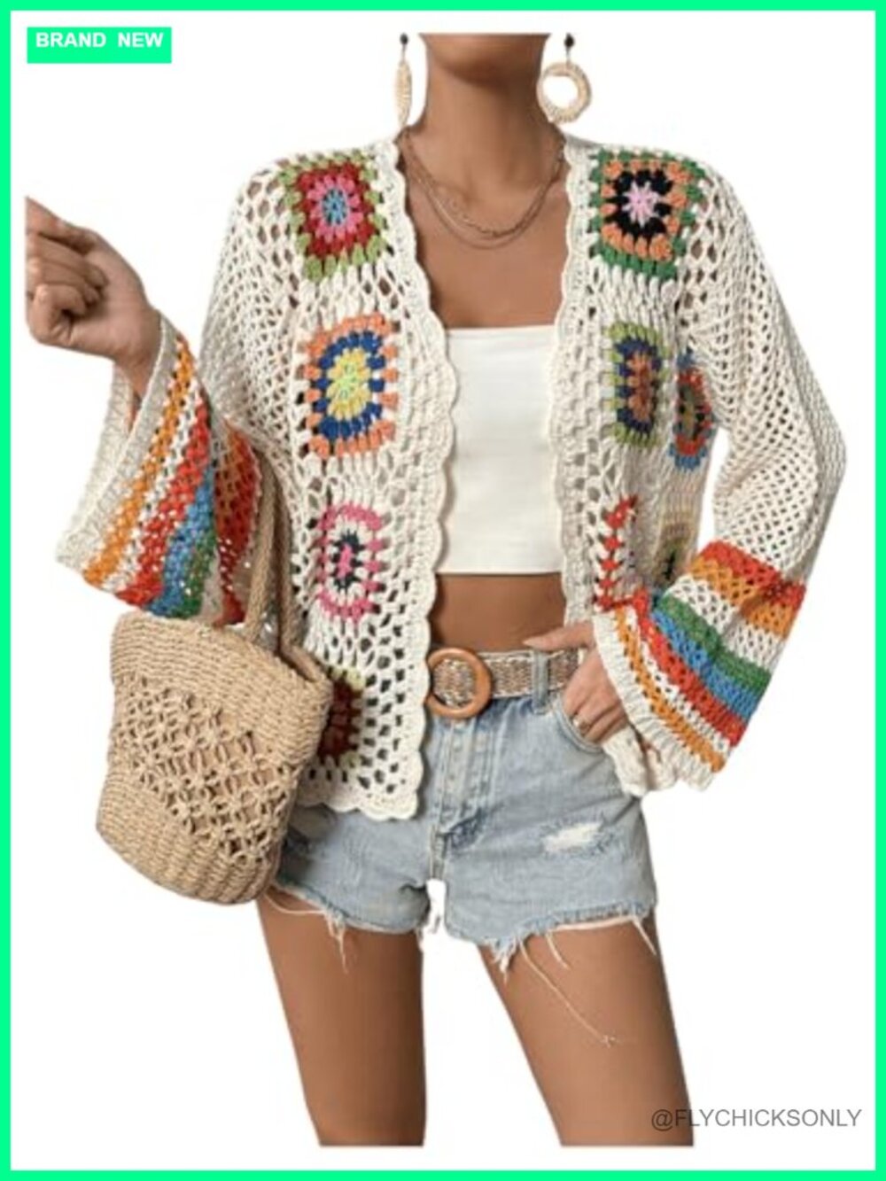 Women's Crochet Cardigan Sweater Open Front Floral Lightweight